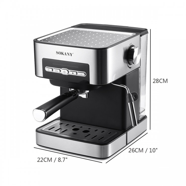Espressor Sokany SK-6862, 850W, 15 bari, rezervor apa 1.6L, Negru/Inox