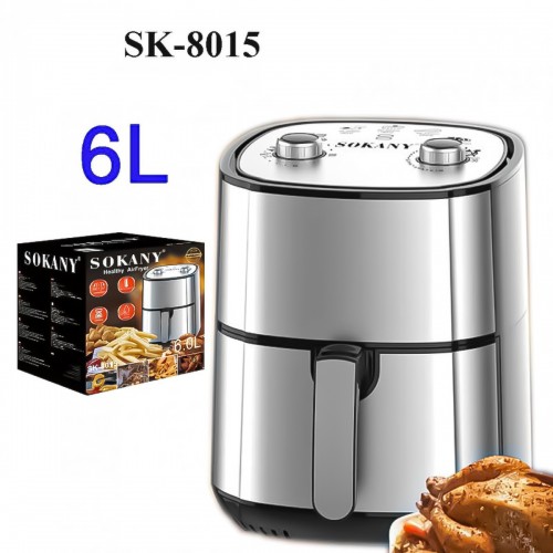 Friteuza fara ulei Sokany SK-8015, 1400W, 6L, Control Temperatura, Negru/Inox