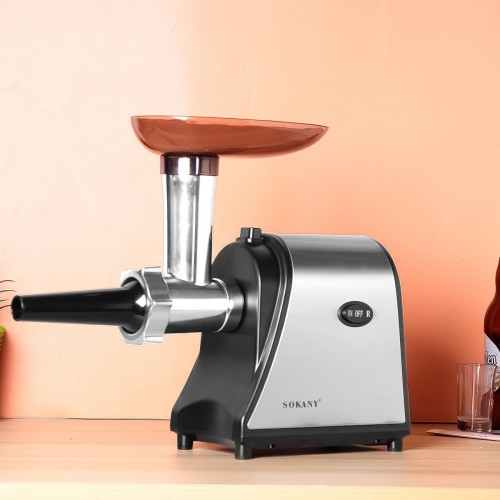 Masina de tocat Sokany SK-093, 1500W, Accesoriu carnati, 2 site, Cutit Inox, Functie Reverse, Negru/Inox