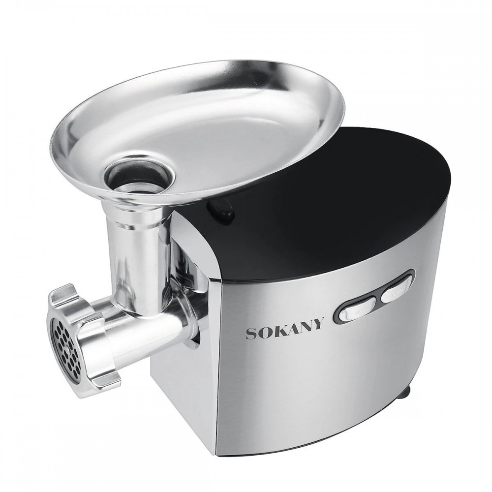 Masina de tocat Sokany SK-091, 2500W, Accesoriu carnati, 3 site, Cutit Inox, Functie Reverse, Negru/Inox