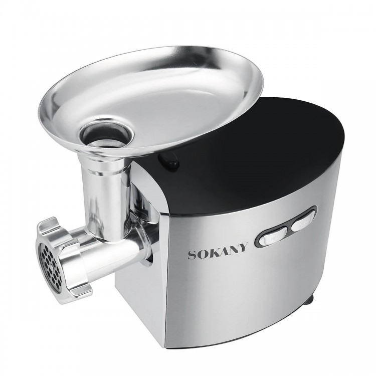 Masina de tocat Sokany SK-091, 2500W, Accesoriu carnati, 3 site, Cutit Inox, Functie Reverse, Negru/Inox