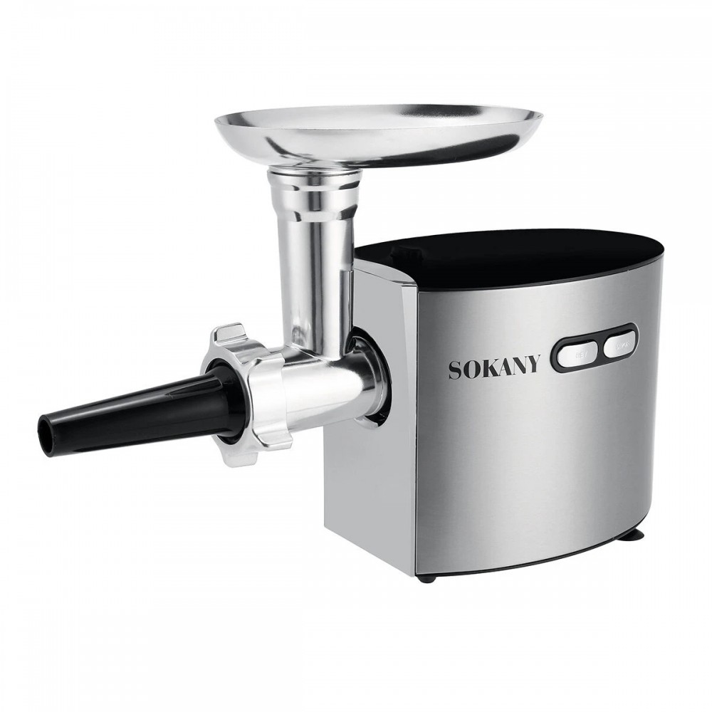 Masina de tocat Sokany SK-091, 2500W, Accesoriu carnati, 3 site, Cutit Inox, Functie Reverse, Negru/Inox