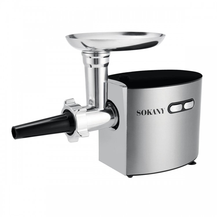 Masina de tocat Sokany SK-091, 2500W, Accesoriu carnati, 3 site, Cutit Inox, Functie Reverse, Negru/Inox