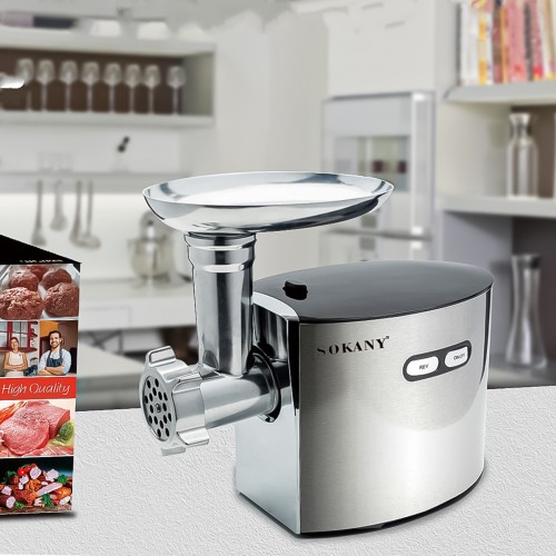 Masina de tocat Sokany SK-091, 2500W, Accesoriu carnati, 3 site, Cutit Inox, Functie Reverse, Negru/Inox
