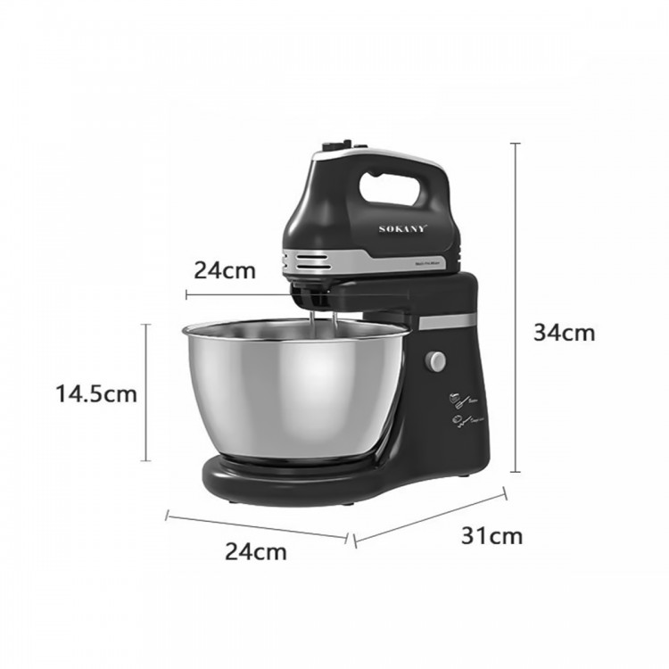 Mixer cu bol Sokany KF-9521, 800W, bol din inox 4.2L, 5 trepte de viteza, Negru