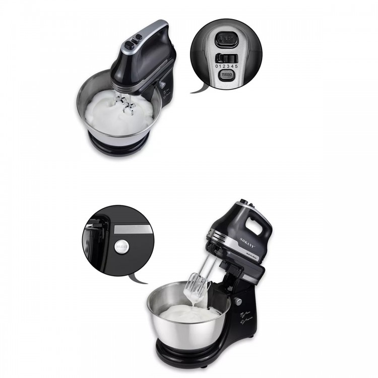 Mixer cu bol Sokany KF-9521, 800W, bol din inox 4.2L, 5 trepte de viteza, Negru