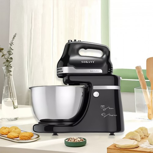 Mixer cu bol Sokany KF-9521, 800W, bol din inox 4.2L, 5 trepte de viteza, Negru