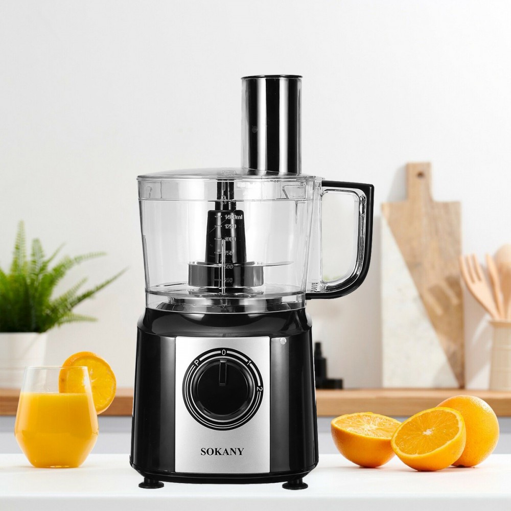 Robot de bucatarie Sokany FP-201, 13 in 1, 800W, capacitate 2L, 1.8L blender, rasnita, Negru