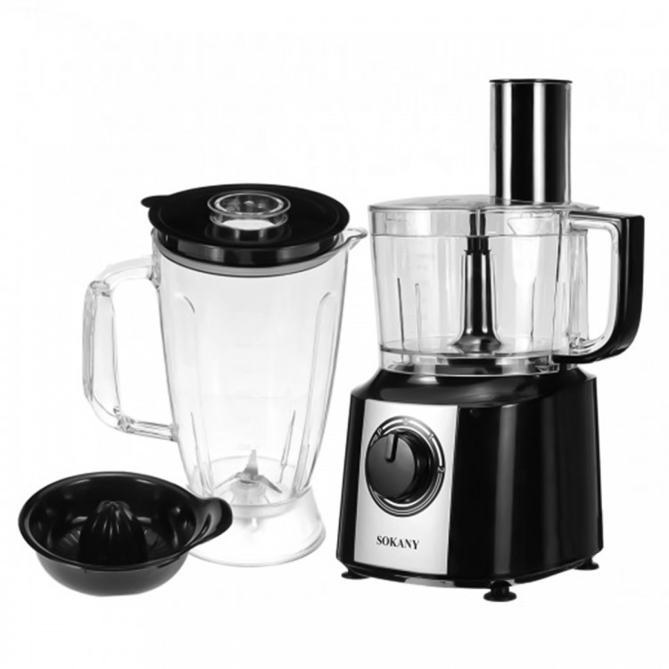 Robot de bucatarie Sokany FP-201, 13 in 1, 800W, capacitate 2L, 1.8L blender, rasnita, Negru