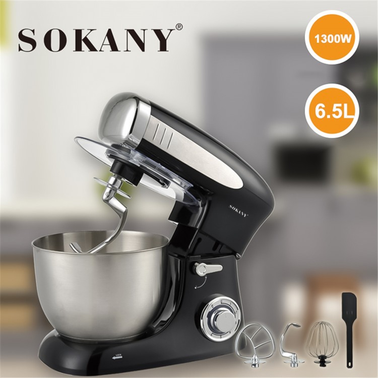 Robot de bucatarie Sokany SC-267, 1300W, bol inox 6.5L, 6 trepte de viteza, functie pulse, Negru