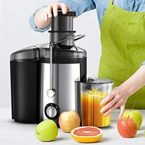Storcator de fructe si legume Sokany SK-4000 , 600 W, Recipient suc 0.8L, Recipient pulpa 1.5L, Negru/Inox