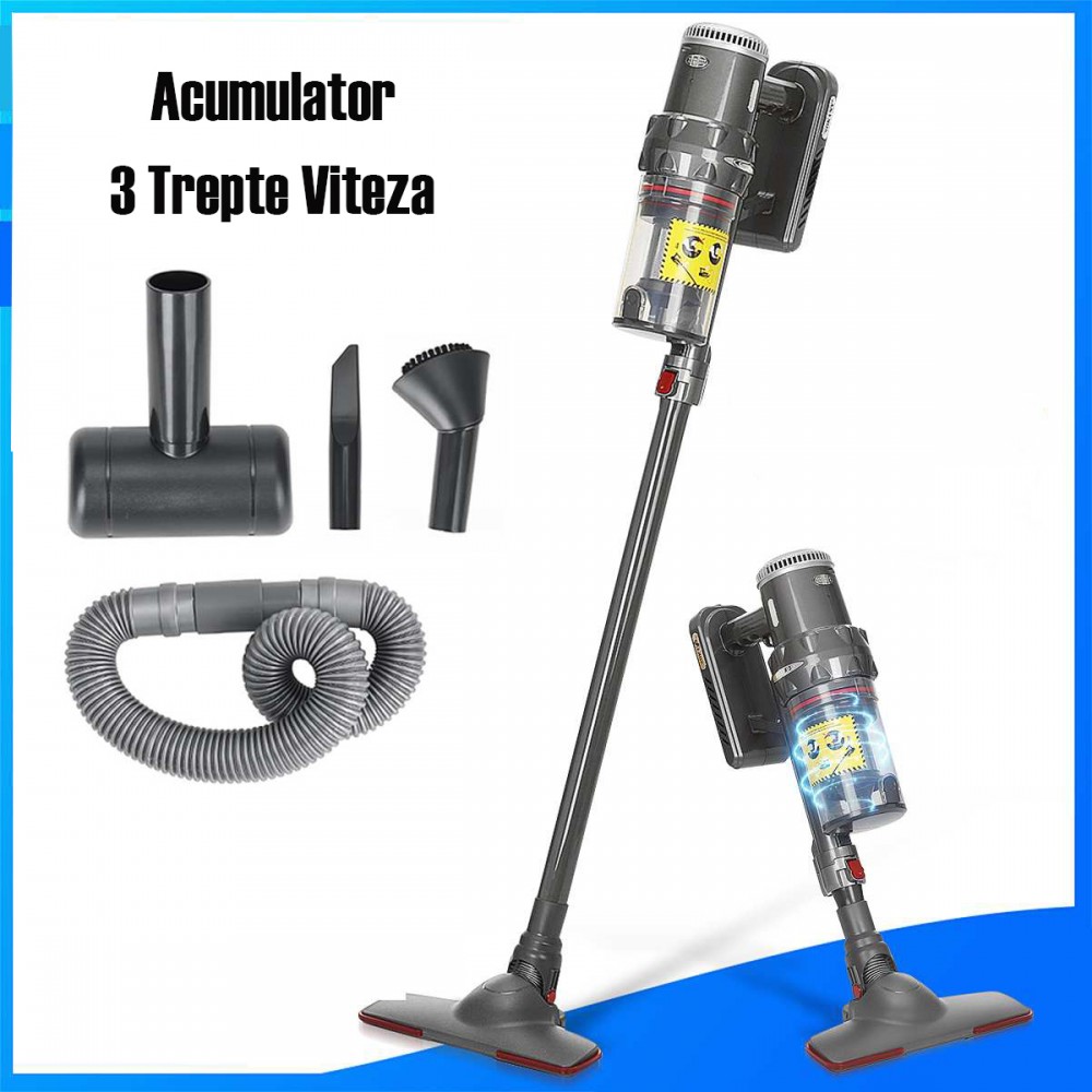 Aspirator vertical, Acumulator, Sokany SK-3377, 1.1 L, autonomie 40 min, accesorii, Gri