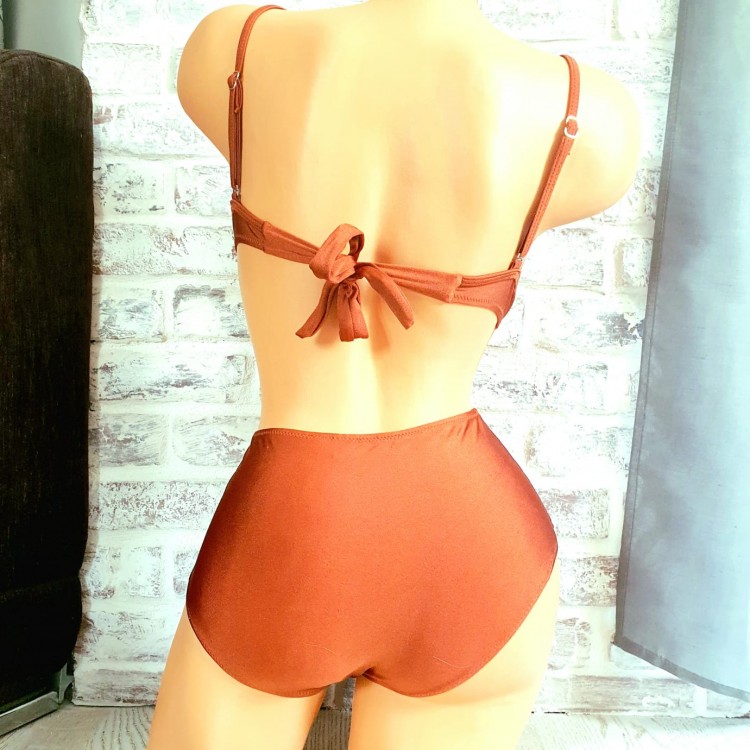 Costum de Baie maro din doua piese sutien push up slip cu talie inalta CBD014