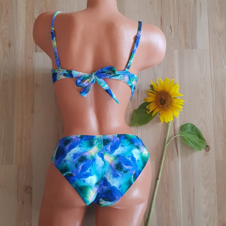 Costum de Baie  din doua piese albastru cu sutien push up bretele detasabile slip normal  CBD020