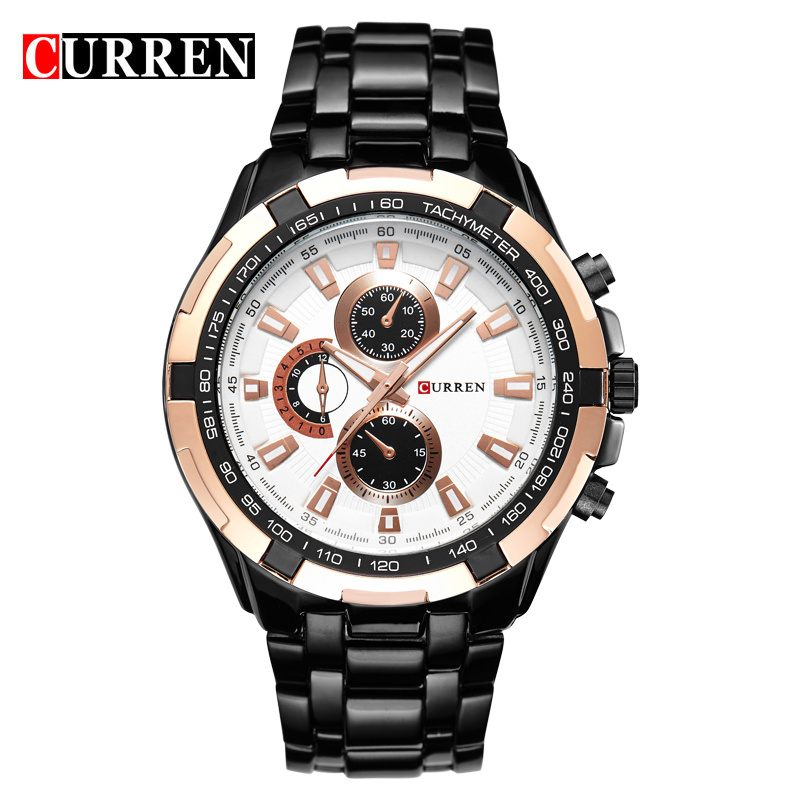 Ceas Barbatesc Sport cu bratara metalica Black Gold White Curren CBCR021