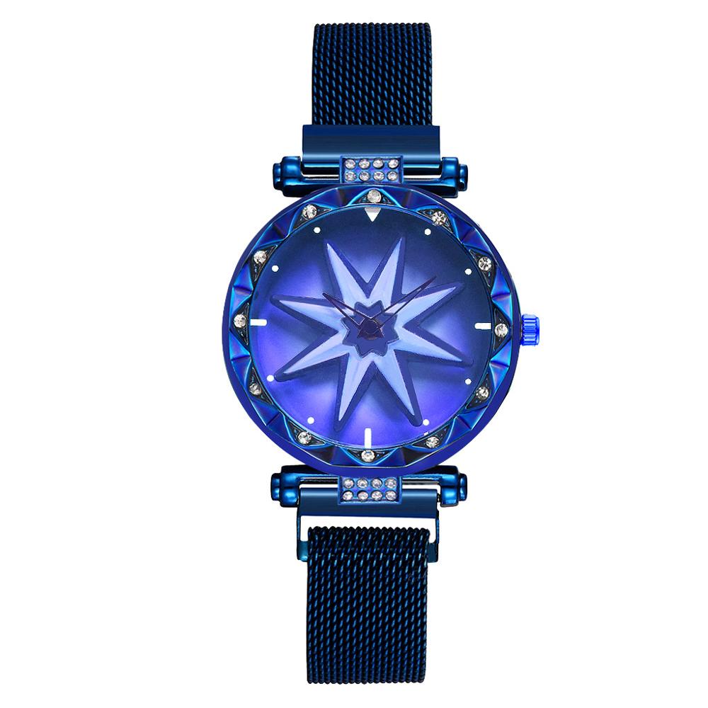 Ceas Dama STAR cu cadran rotativ 360° Spinner si bratara magnetica blue GENEVA CDGV021
