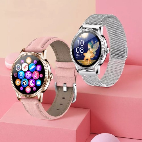 Ceas Smartwatch SUPER PREMIUM Dama cu ecran color ritm cardiac si presiune arteriala Roz Karen SWCF18Pro image2