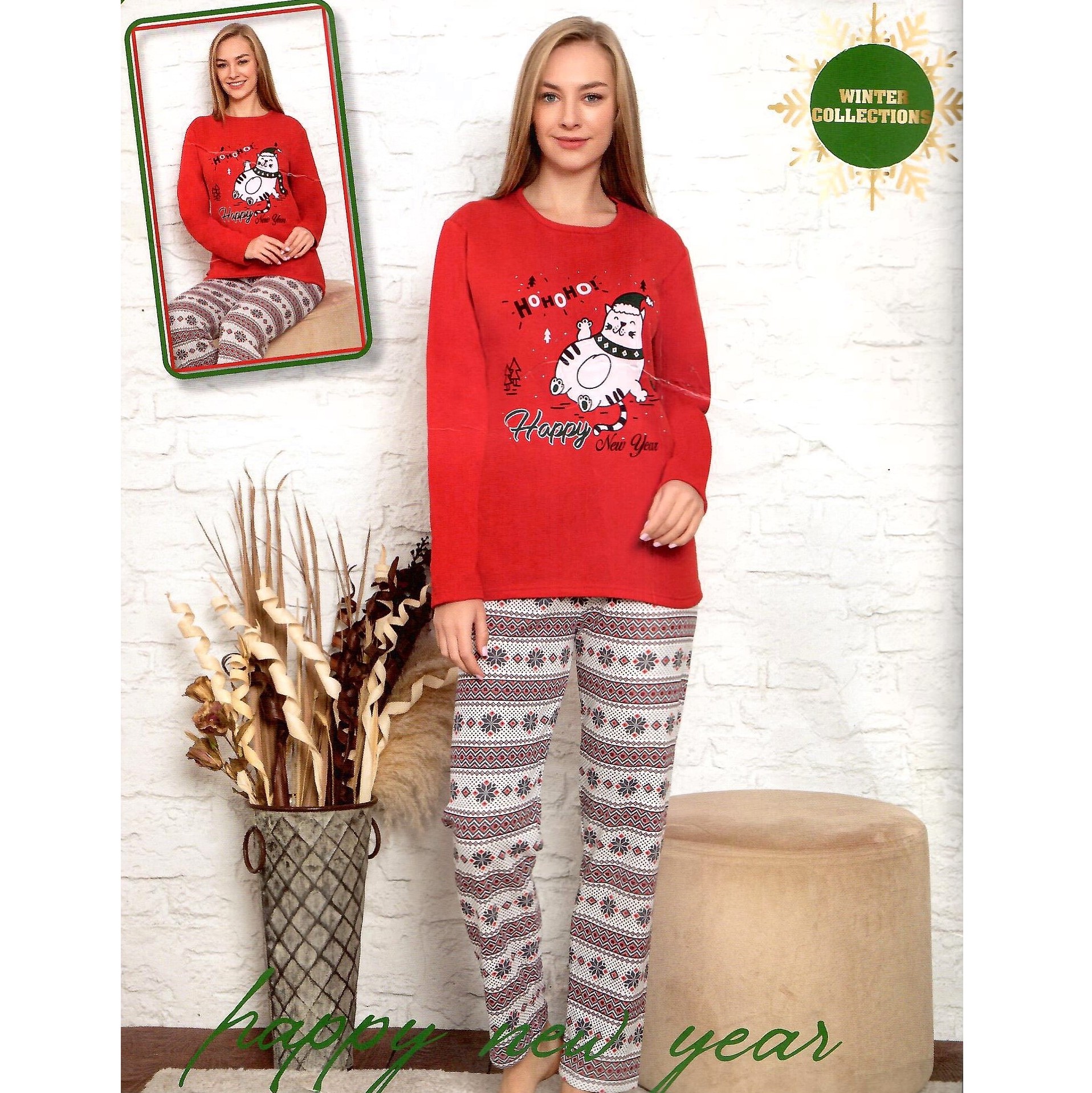 Pijamale dama din doua piese de Craciun cu bluza si pantaloni lungi PJD039 image2