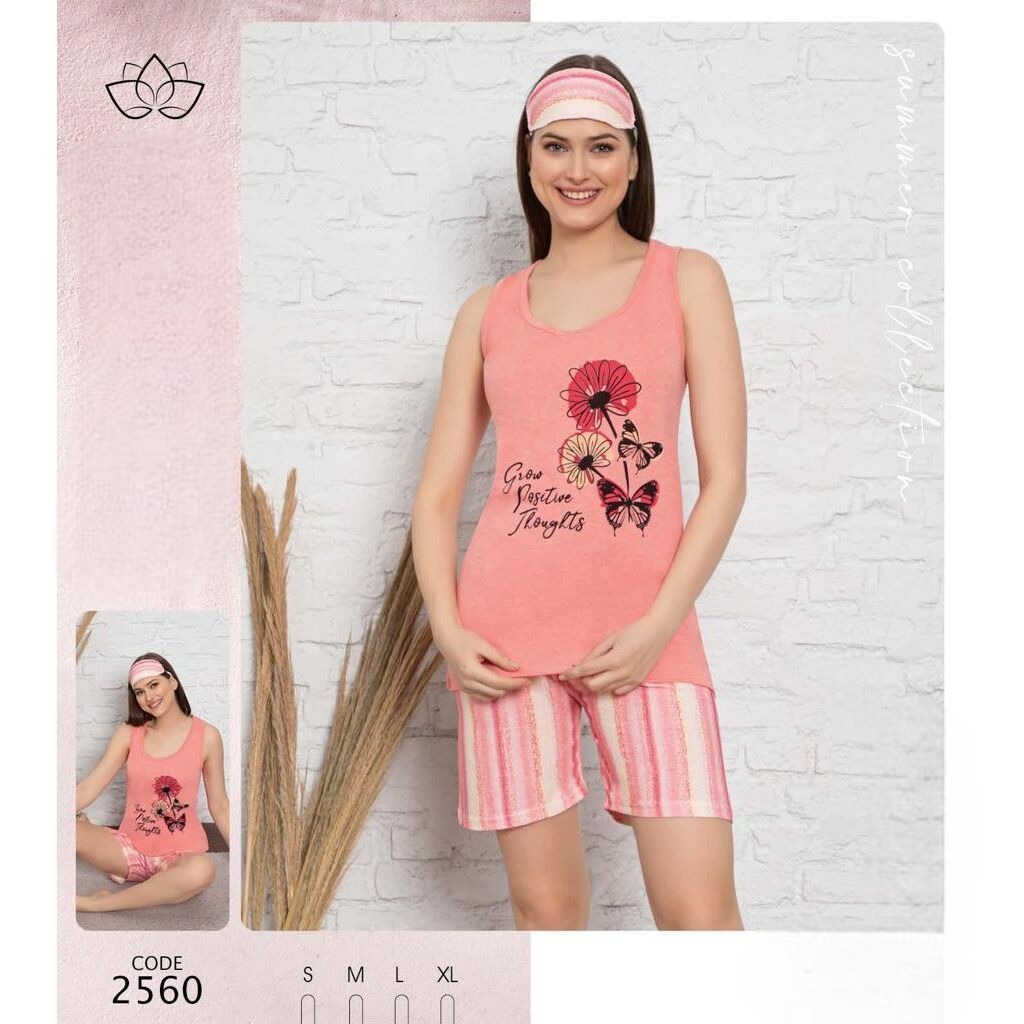 Pijama Dama coral maiou cu imprimeu floare si pantaloni scurti cu dungi PJD092 image8