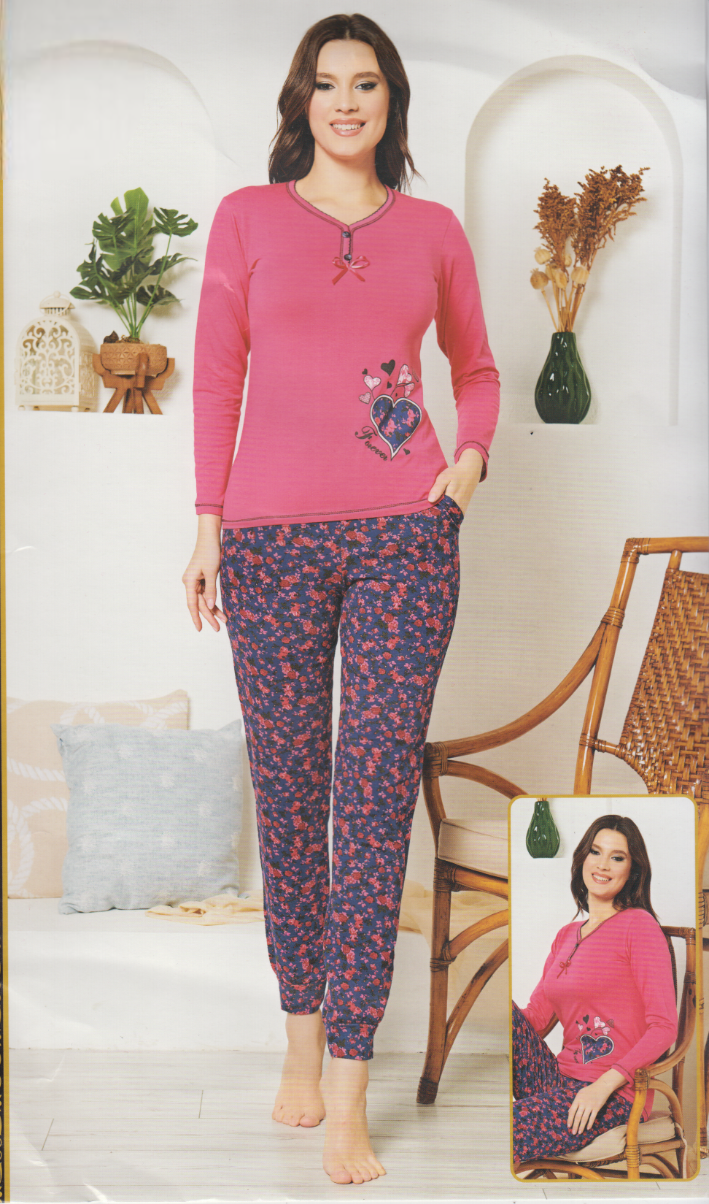 Pijama dama bluza roz inchis si pantaloni lungi PJD099 image1
