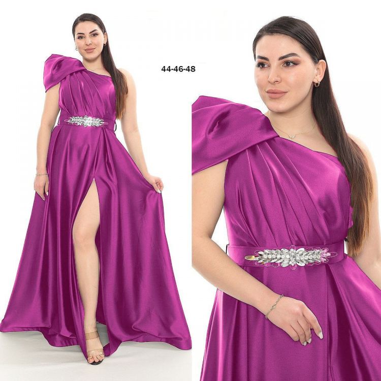 Rochie De Seara Lunga Fucsia Din Satin Pe Un Umar Rcdn002