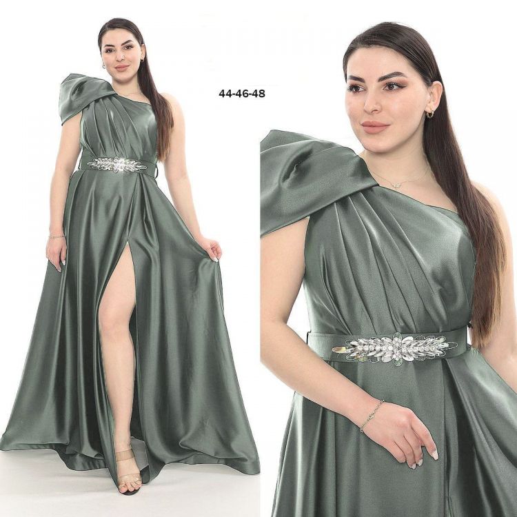 Rochie De Seara Lunga Gri Din Satin Pe Un Umar Rcdn002