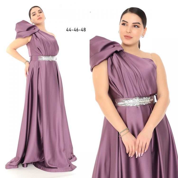 Rochie De Seara Lunga Lila Din Satin Pe Un Umar Rcdn002