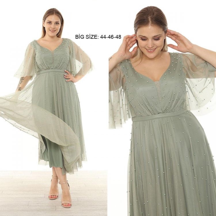 Rochie De Nasa Cu Perle Si Maneca Stil Pelerina Olive Rcdn005