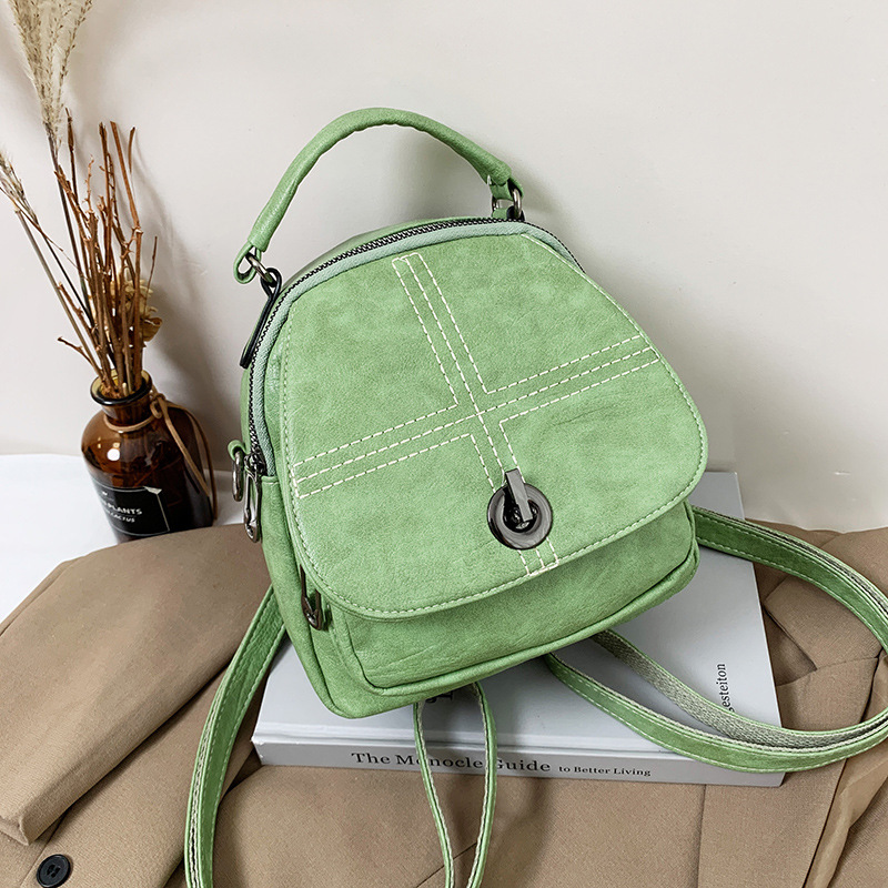 Rucsac geanta dama verde chic din piele eco cu cusaturi albe ACRD149 image9