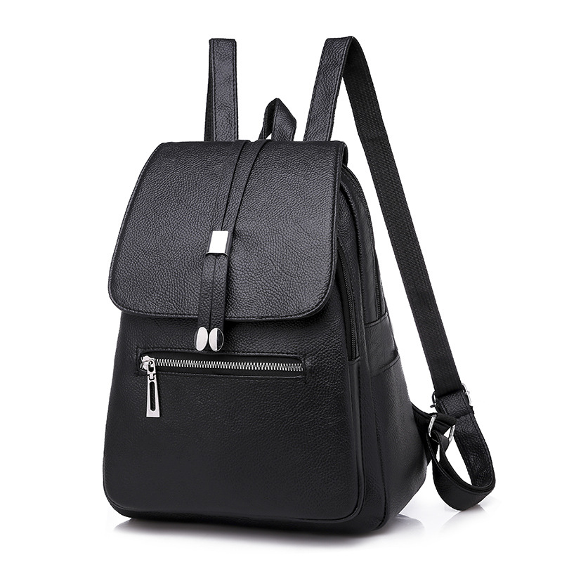 Rucsac dama negru fashion din piele eco cu clapeta si buzunar exterior cu fermoar ACRD202