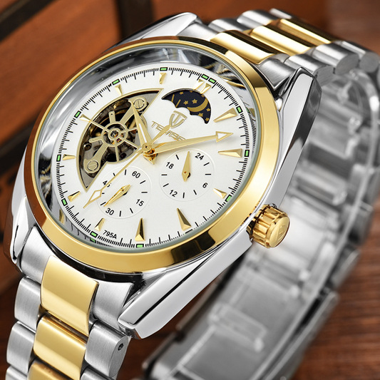 Ceas Barbatesc Business Automatic Gold White cu bratara metalica Tevise CBTV005 - 1 | YEO