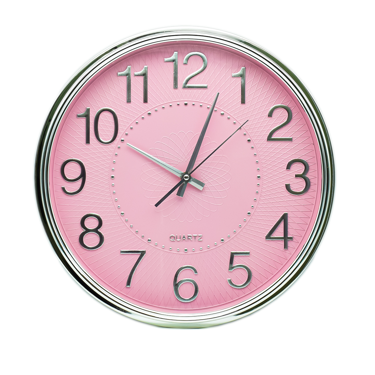 Ceas de perete 40 x 40 cm cu mecanism silentios, D3336, argintiu/roz image0