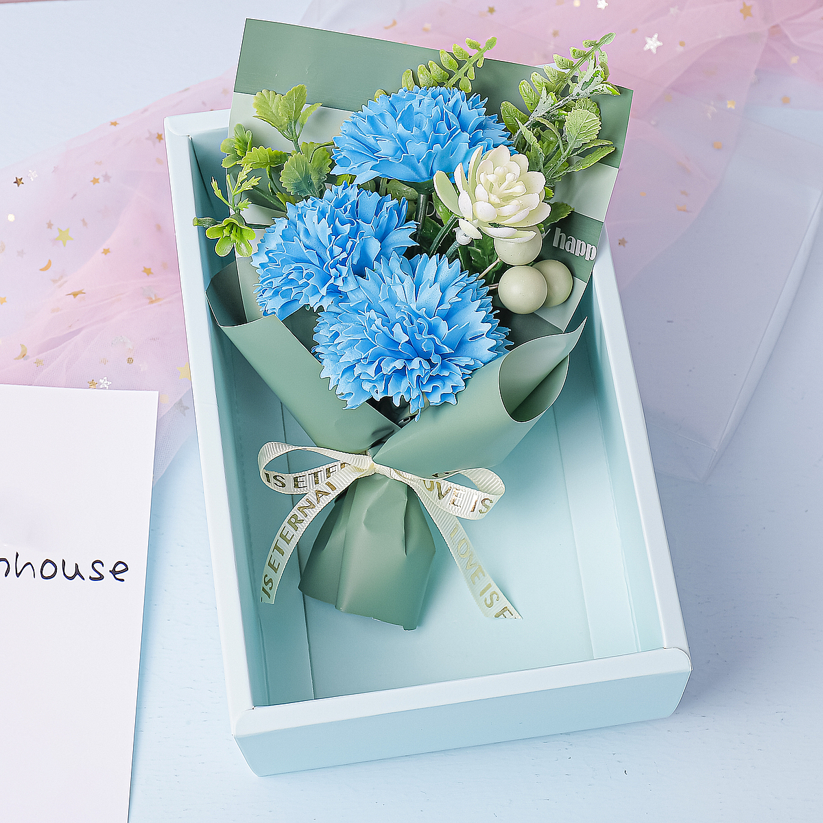 Aranjament floral elegant, flori de sapun, D4057, Blue image