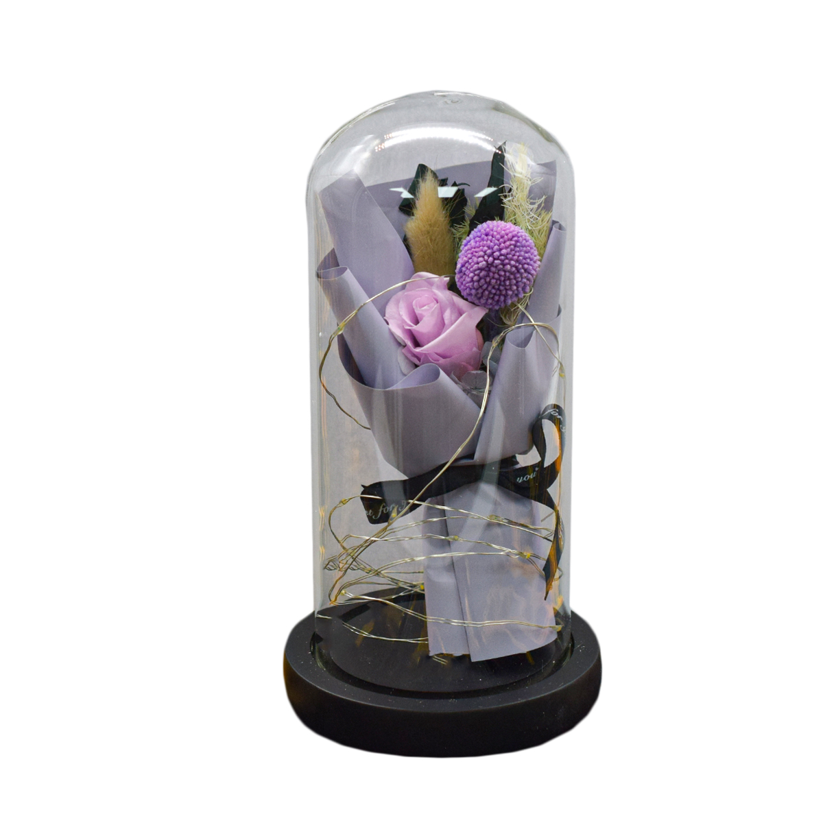 Aranjament floral in cupola de sticla, lumina Led, D4009, Mov image1