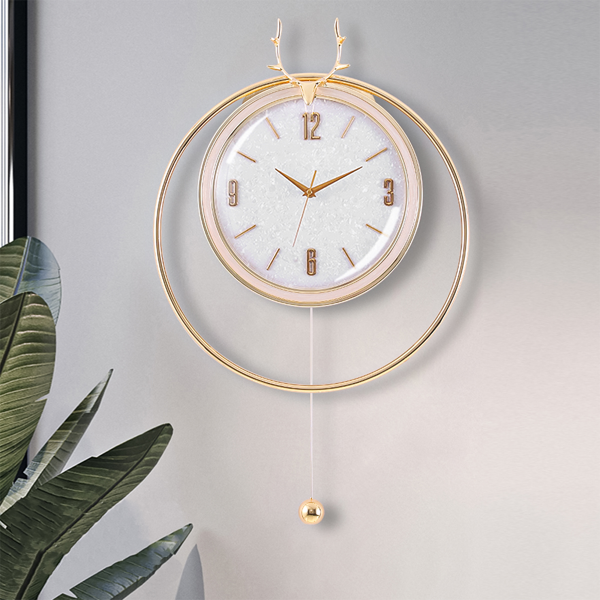 Ceas de perete cu pendul, stil elegant, Metal, mecanism Silentios, D4205, 45*70 cm, Auriu/Alb image