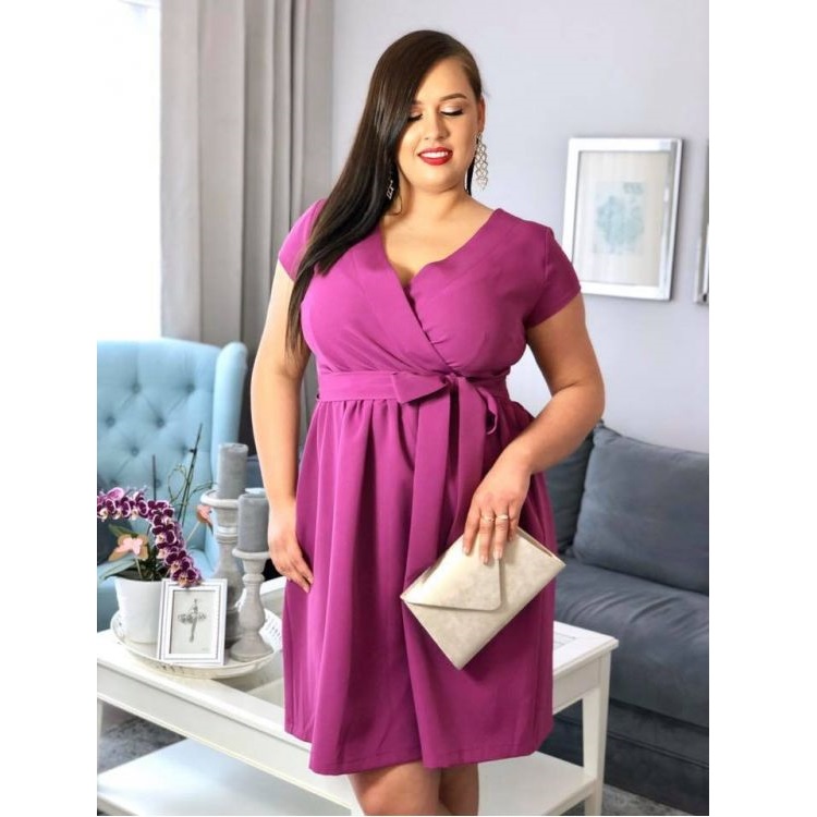 Rochie Dama Xxl Din Crep Cu Decolteu In V Fucsia Rcdx02