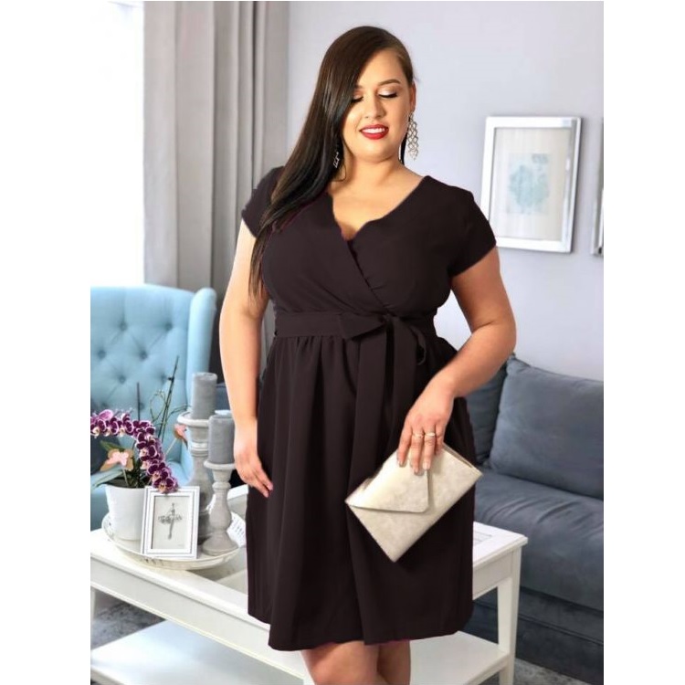 Rochie Dama Xxl Din Crep Cu Decolteu In V Neagra Rcdx02